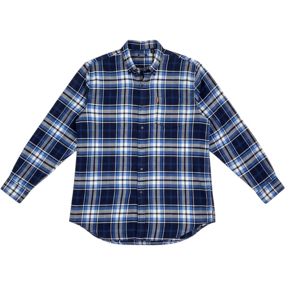 IZOD Mens Flannel Shirt Large Blue White Plaid Long Sleeve Button Down 45GW484